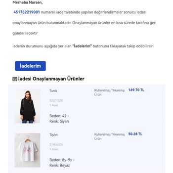 LC Waikiki İade Kabul Olmaması