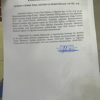 Doğa Koleji Eğitim Kurumları Para İadesi Kahramanmaraş Doğa