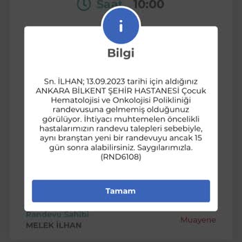 MHRS (Merkezi Hekim Randevu Sistemi) Çocuk Hematolojisi Randevusuyla İlgili Sorun