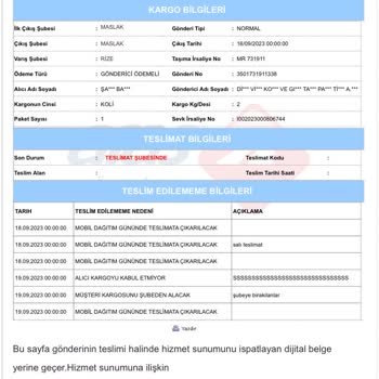 Aras Kargo Teslimat Sorunu Yaşıyorum.
