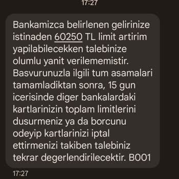 Yapı Kredi Bankası, Kredi Kartı Limit Artış Talebi Reddi