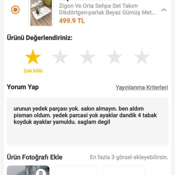 Trendyol'da Aldığım Ürünün Yedek Parçası Yok.