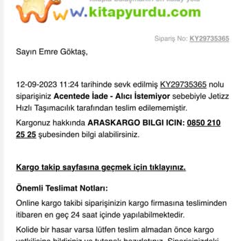 Aras Kargo Kitap Siparişi Hakkında Sorun