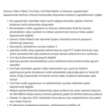 Vodafone Sınırsız Paket Tarihi Yazmaması