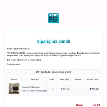 A101 İnternet Siparişim Ne Zaman B Gelecek