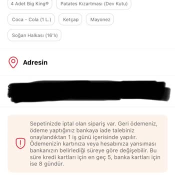Tıkla Gelsin İptal Edilen Siparişin İadesi Yapılmamaktadır