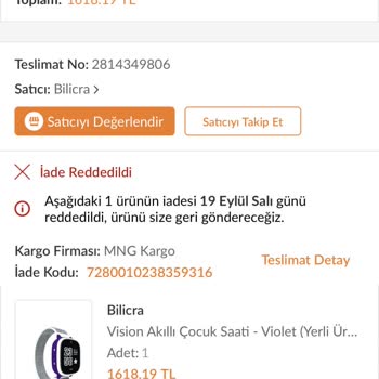 Trendyol Bilicra Markalı Saat Bozuk Gönderildi