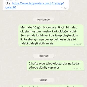 TAPP Water Asla Destek, Garanti Hizmetine Ulaşılamıyor
