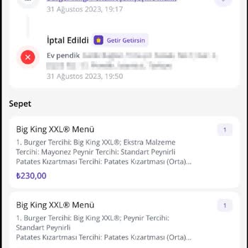 Getir Kendi İptal Ettiği Sipariş İçin İademi Yapmıyor