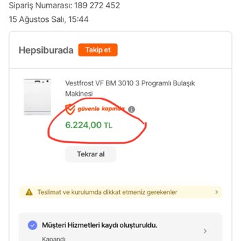 Vestfrost Winvest Bulaşık Makinesi Teslim Edilmedi Fiyat Yükseltti