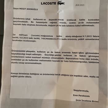Lacoste Terlik Güneşte Küçülmesi Ve İade Alınmaması