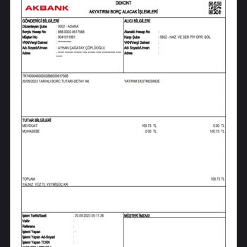 Akbank Ak Yatırım Borç Alacak İşlemleri