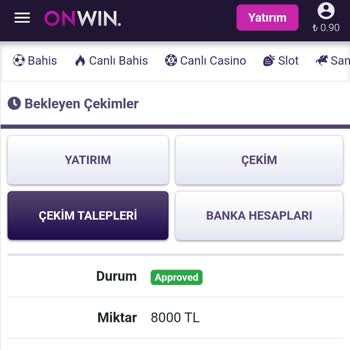 Onwin Bahis Çekimin Hesaba Yansımaması
