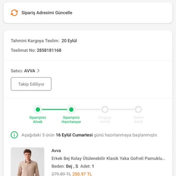Avva Giyim Ürün Kargoya Hala Verilmedi