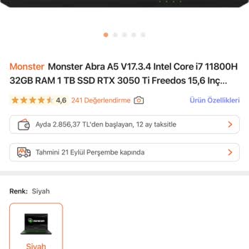 Hepsiburada'dan Almak İstediğim Monster Laptop İle İlgili Sorun