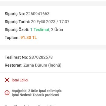Trendyol Yemek Restoran Bilerek Siparişimi İptal Etti