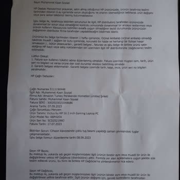 İndex Bilgisayar Amazon'dan Aldığım HP Victus Gaming 16 Dizüstü Bilgisayarı İle İlgili Sorun