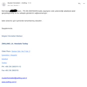 Zwilling Stok Var Gösterip Satış Yapmaya Çalışıyor!