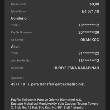 Payfix Bilgim Dahilinde Olmayan Para Gönderimi