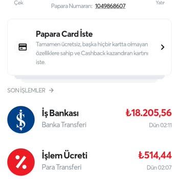 Papara 514 TL İşlem Ücreti