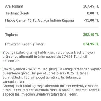 Trendyol Hızlı Market Siparişinde Fiyat Hatası