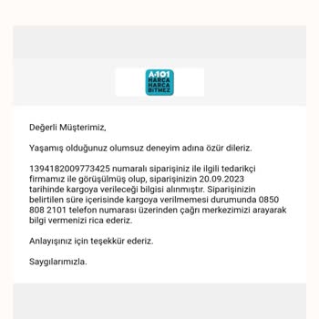 A101 Siparişimi Kargolamadı İptal İstedim İptal Etmedi