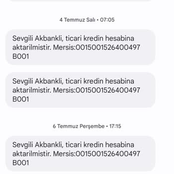 Akbank'tan Sürekli Olarak Ticari Krediniz Hesaba Aktarılmıştır Şeklinde SMS Alıyorum!