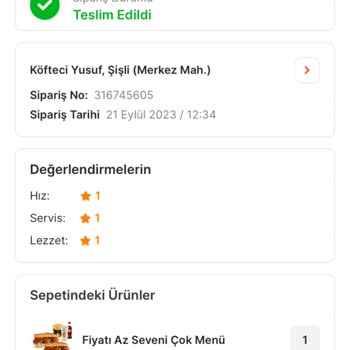 Köfteci Yusuf Sipariş Hatası