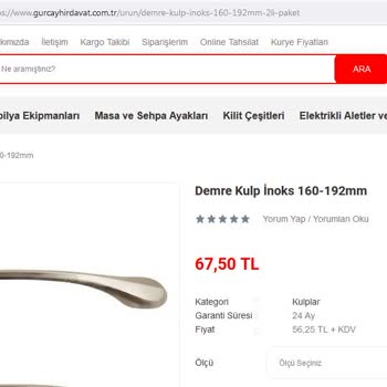 Gürçay Hırdavat Ürün Açıklaması 2'li Paket Gelen Ürün Tekli