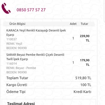 Esarp.com Sipariş Bilgisi Alamıyorum