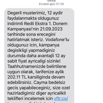 Vodafone Tarife Bedelim Fiyat Değişimi