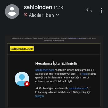 Sahibinden.com Hesap Silme Habersiz Bloke