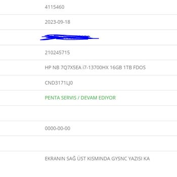 Penta Teknoloji HP Omen 16 Servis Durumu