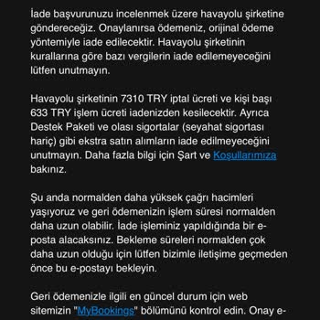 Mytrip.com'dan Aldığım Bileti İptal Ettim Ancak Ücreti İade Etmiyorlar