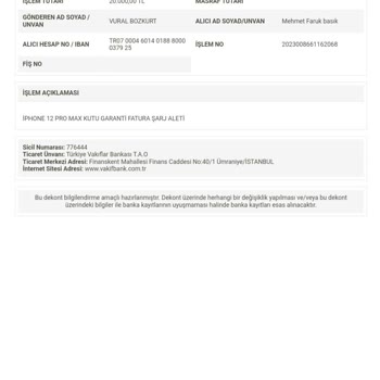 VakıfBank Banka İşlem Yapmamış, Para İadesi