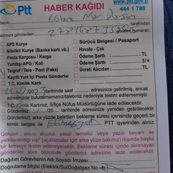 Etimesgut PTT Kargo Kargomu Getirmedi