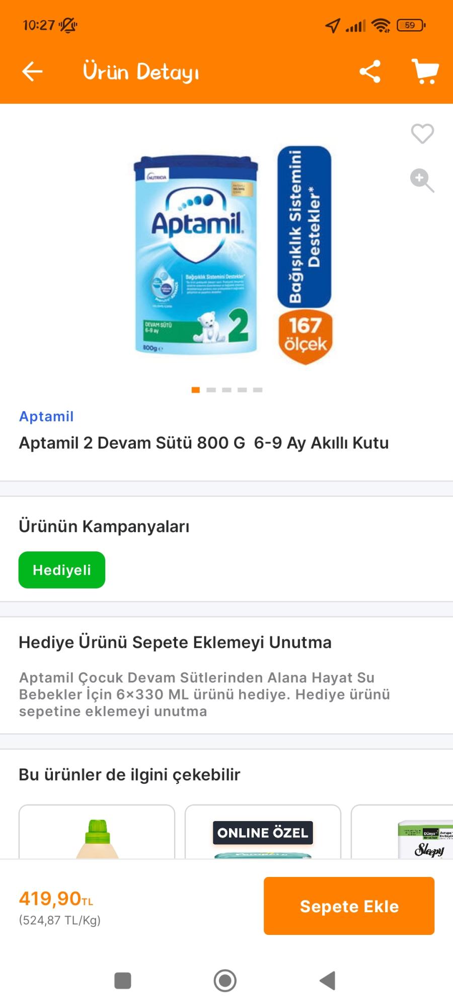 Aptamil 2 Devam Sütü 800 G 6-9 Ay Akıllı Kutu - Migros