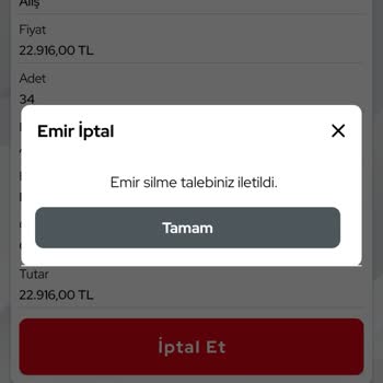 Ziraat Yatırım Emir İptal Edilmiyor