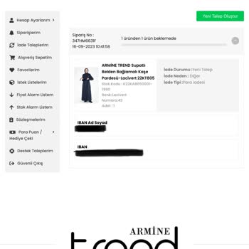 Armine Trend Online Alışverişte İade Sıkıntısı
