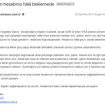 Amazon İçerisinde Bakiye Bulunan Hesabımı Blokladı