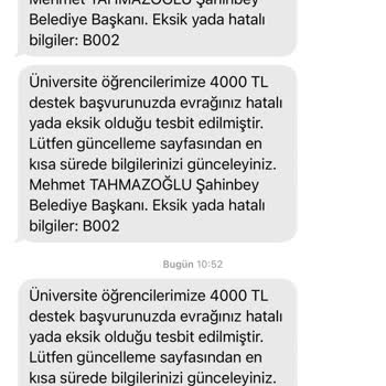 Şahinbey Belediyesi Hatalı Ya Da Eksik Evrak Mesajı Almam