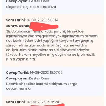 SC Sarvin Sipariş Verdiğim Ürünü Yollamadılar