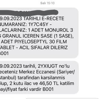 Merkez Eczanesi (Sarıyer) Muadil Diye Farklı Bir İlacın Sorulmadan Satılması