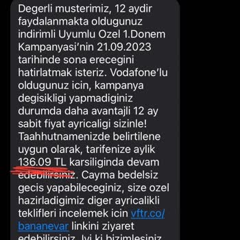 Vodafone Tarife Değişikliğinde Ücret Hatası