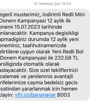 Vodafone Taahhüt Ettiği Şekilde Tarifemi Devam Ettirmiyor