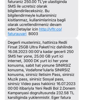 Vodafone Taahhüt Ettiği Şekilde Tarifemi Devam Ettirmiyor