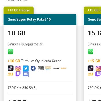 Vodafone Faturasız Genç Paketleri