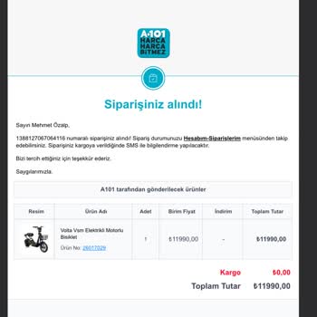 A101 Den Volta Vsm Aldım A101 Den Siparişim İçin Bilgi Almak İstiyorum