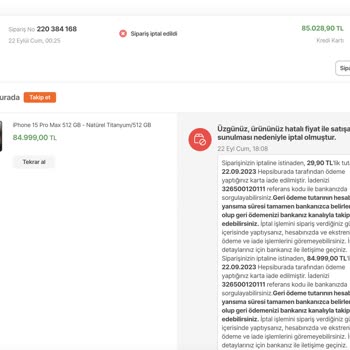 Hepsiburada İphone 15 Pro Max Sipariş İptali