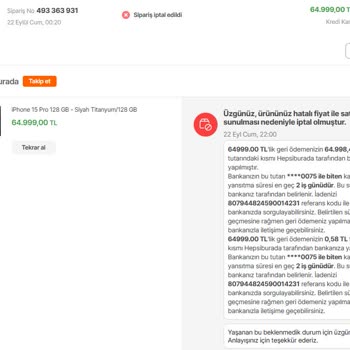 Hepsiburada'nın İphone 15 Pro Sipariş İptali